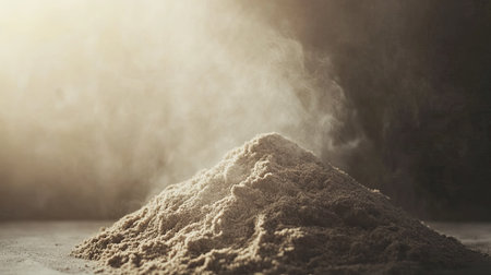 Holy ashes (vibhuti) with space for text on a plain background. Symbol of purity.の素材