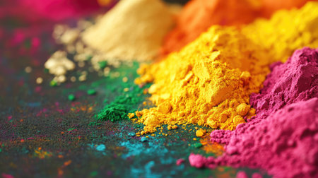 Colorful Hindu festival powders (gulal) with space for text. Joy and celebration.の素材
