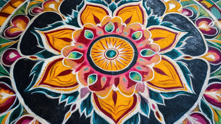 Jain festival rangoli design with colorful patterns, no people, clear background, copy space availableの素材