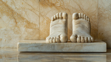 Jain monks footprints (charan paduka) on a marble base, no people, soft light, ample space for textの素材