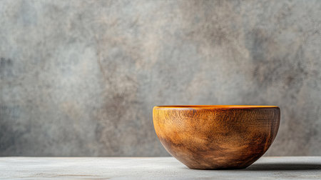 Jain ascetics wooden alms bowl on a plain surface, no people, calm background, space for textの素材