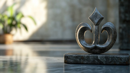 Sacred Jain symbol of Om in a peaceful temple setting, no people, clean background, space for textの素材