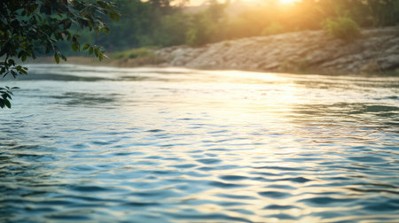Sacred River Yamuna with space for text in the water. Holy river in Hinduism.の素材