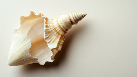 Shankh (conch shell) with space for text on a plain background. Used in Hindu rituals.の素材