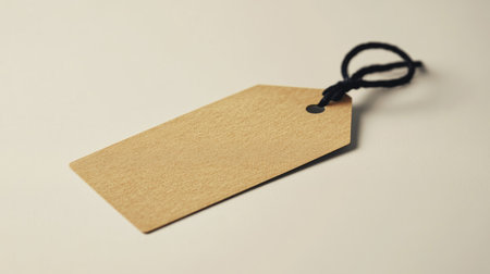 A blank price tag with no markings, set against a neutral background, providing copy space for custom text or design.の素材
