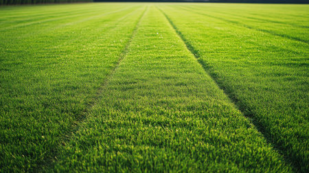 Lush green grass track, no runners, freshly marked, ample space for copyの素材