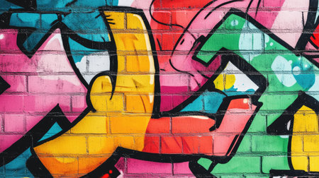 Urban graffiti-style wallpaper in bold, bright colors, adding an edgy, modern vibe to a bedroom or office.の素材