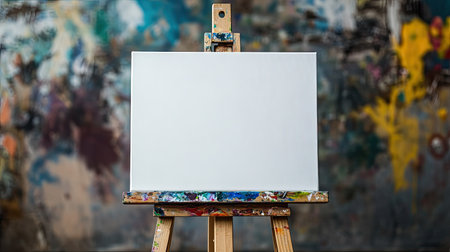 A child art easel with a blank canvas, ready for painting. Ample space for text on the canvas or background.の素材