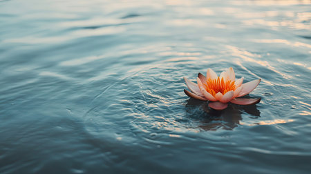 Sacred water of Kumbh Mela with space for text on a serene background. Holy pilgrimage in Hinduism.の素材