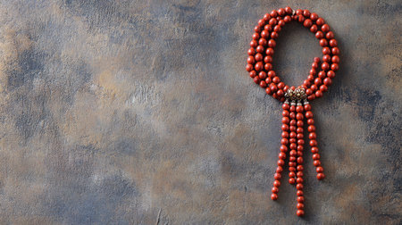 Traditional Jain meditation beads (mala) on a textured background, no people, copy space availableの素材
