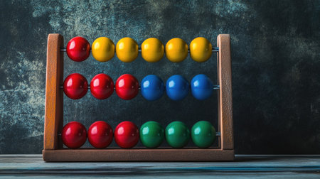 A colorful abacus with beads partially moved, leaving space for text on the side or top. Educational and fun.の素材