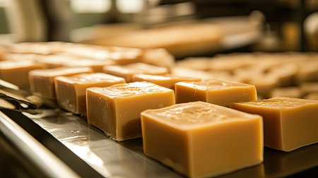 Discover the beauty of artisan soap displayed on a metal tray, highlighting smooth textures and soft colors. Ideal for beauty and wellness content.の素材