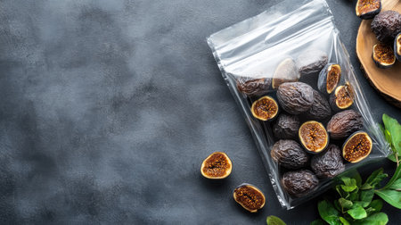 Freshly packaged dried figs offer a delicious and healthy snack option. Perfect for adding flavor to various dishes or enjoying on their own.の素材