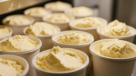 A collection of creamy ice cream cups ready to delight dessert lovers. Perfect for summer treats, events, and indulgent snacking.の素材