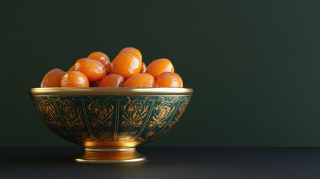 A beautiful arrangement showcasing a bowl filled with oranges, set against a dark background. Perfect for themes of freshness, luxury, and decor.の素材