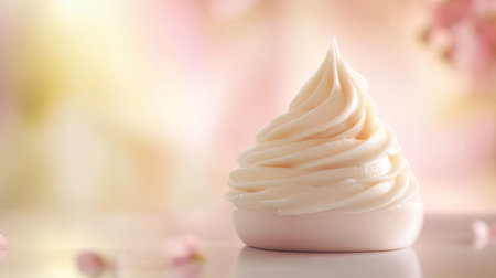 A dollop of cream on a flat surface with a blurred background, perfect for skincare branding with text space.の素材