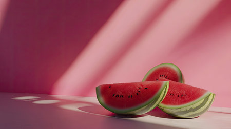 Sliced and whole watermelon, minimalist layout with copy spaceの素材