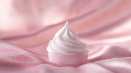 A dollop of cream on a flat surface with a blurred background, perfect for skincare branding with text space.の素材