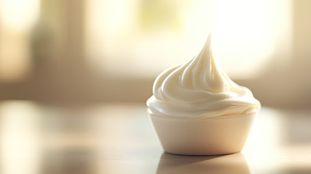 A dollop of cream on a flat surface with a blurred background, perfect for skincare branding with text space.の素材