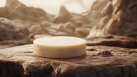 A round object rests on a rocky surface, capturing serene beauty in a natural setting. Ideal for backgrounds emphasizing minimalism and tranquility.の素材