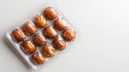 A clear plastic tray filled with delicious round pastries, showcasing their golden color. Perfect for catering, events, or personal indulgence.の素材