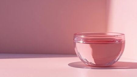 A beautifully crafted pink glass bowl sits gracefully on a soft pink surface, creating a tranquil scene that highlights modern elegance and minimalist design inspiration.の素材