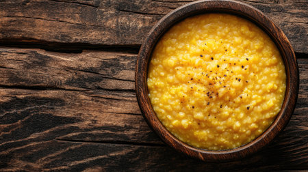 Top view of a bowl of dal khichdi, a nutritious South Asian children's mealの素材