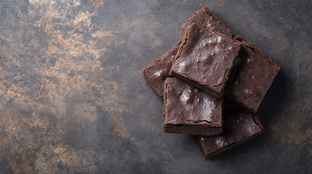 Top view of homemade chocolate brownies, a dessert treat for South Asian children. Copy space availableの素材