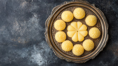 Top view of South Asian sweet peda on a plate, a dessert loved by childrenの素材