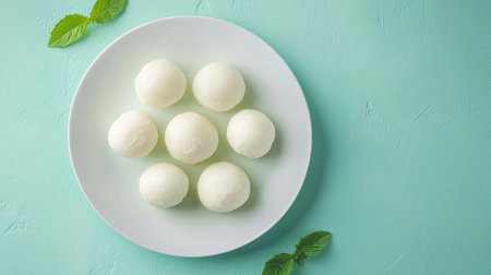 Top view of sweet rasgulla, a traditional South Asian dessert loved by childrenの素材