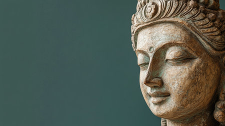 A carved Indian sculpture against a simple background, no one inの素材