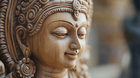 A beautifully carved Indian sculpture, no people in sight, with ample room for copy or design.の素材