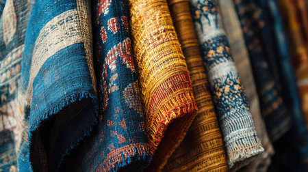 A close-up of handwoven South Asian textile fabric, no people, and ample copy space.の素材