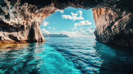 A breathtaking view of the sea beneath Europe, tranquil and pristine, with space for text.の素材