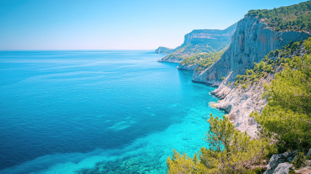 A breathtaking view of the sea beneath Europe, tranquil and pristine, with space for text.の素材