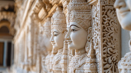 Intricate Indian sculptures with detailed carvings, no people, providing space for writing or design.の素材