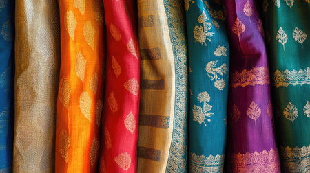 Traditional textile fabric from South Asia, no people in view, with ample space for text or design.の素材