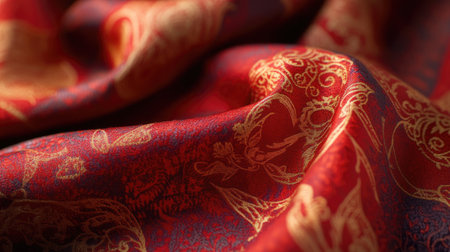 A detailed fabric pattern from South Asia, no people present, and copy space available for text.の素材