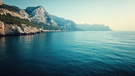 A stunning view of the sea below Europe, calm waters with copy space for captions or messages.の素材