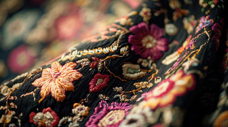 Intricate embroidery on South Asian fabric art, no people, offering space for text or design.の素材