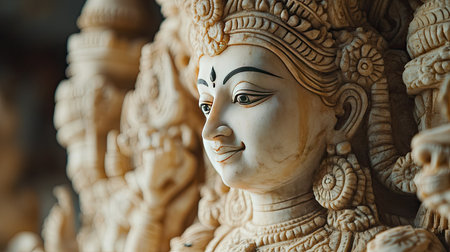 Intricate Indian sculptures with detailed carvings, no people, providing space for writing or design.の素材