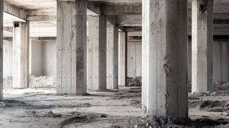 Concrete pillars on a construction site, open area for copy spaceの素材