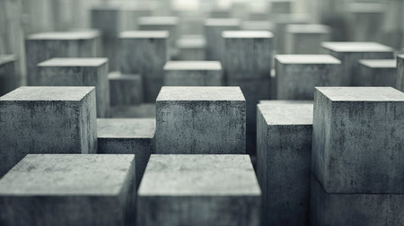 Concrete blocks stacked in rows, wide space for copy in the backgroundの素材