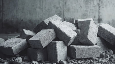 Pile of concrete blocks with room for text in the backgroundの素材