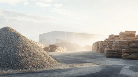 Piles of gravel and roofing materials, open space for text aboveの素材