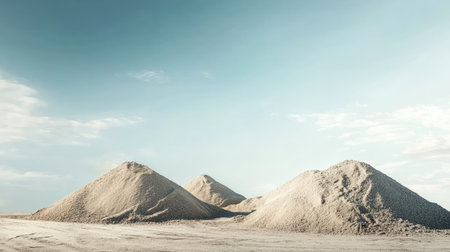 Piles of sand and gravel on the construction site, open area in the sky for copy spaceの素材