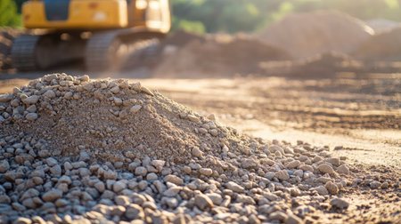 Construction sand and gravel, with ample space for copy in the backgroundの素材