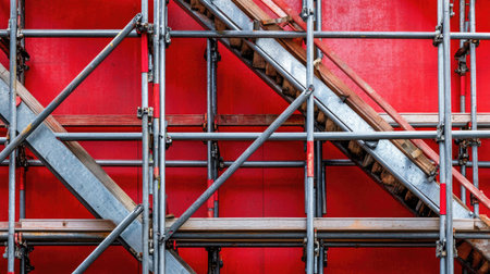 Construction scaffolding materials stacked, blank area in the background for copy spaceの素材
