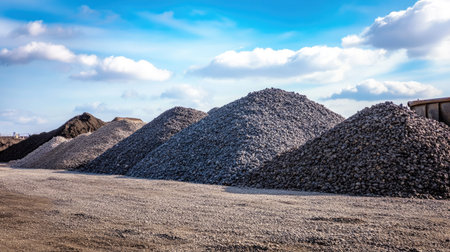 Piles of gravel and roofing materials, open space for text aboveの素材
