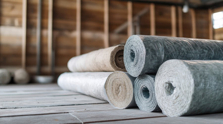 Rolled insulation materials ready for installation, space for copy aboveの素材